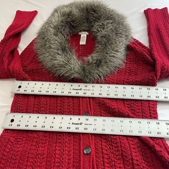 Cache Red Faux Fur Sweater Cardigan Size XL - Picture 2 of 9